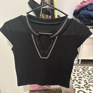 Trendy Black Crop Top with Stitch Detail